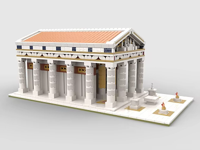 Ancient Greek Style Building Block Model With White Columns Red Roof And Base 3d model