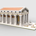 Ancient Greek Style Building Block Model With White Columns Red Roof And Base