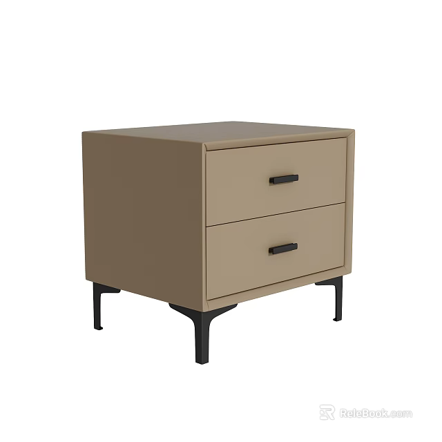 Modern Beige Bedside Table With Two Drawers And Sleek Black Legs 3d model