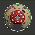 Mushroom Shaped Playhouse With Red Roof White Spots Brown Body Transparent Door Green Grass Base