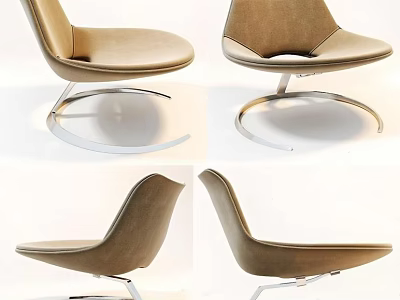 Tan Upholstered Modern Leisure Chair With Curved Back And Metal Base Shown In Multiple Angles 3d model