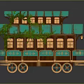 Vintage Tram Model With Green Roof Wooden Structure Decorative Windows And Wheels