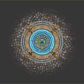 Ornate Decorative Household Fountain With Blue Water Flow Golden Accents And Stone Brick Base