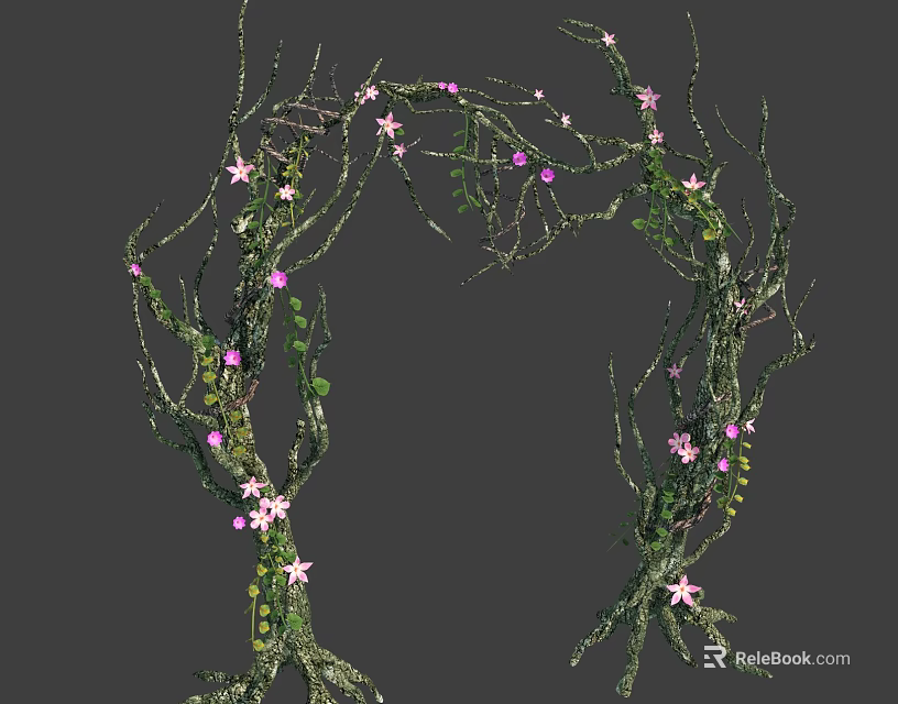Green Vines With Pink Flowers And Twigs Forming Natural Arch Decoration 3d model 