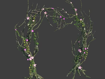 Green Vines With Pink Flowers And Twigs Forming Natural Arch Decoration 3d model