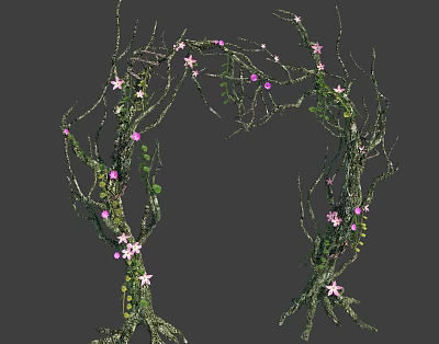 Green Vines With Pink Flowers And Twigs Forming Natural Arch Decoration 3d model