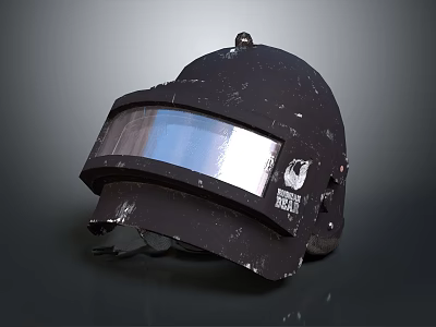 Damaged Black Helmet With Transparent Visor And Scratched Worn Surface 3d model
