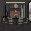 New Chinese Style Box Chinese Dining Room Double Room Background Wall Round Table and Chair Screen 3d model