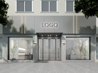 Modern Fashion Store Front With Glass Display Windows And Entrance Design 3d model