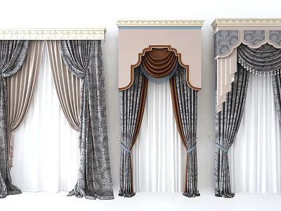 Elegant Classic Curtain Designs With Velvet Fabric Ornate Valances And Patterned Drapes 3d model