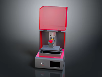 Modern 3D Printer Device With Red Transparent Cover Gray Base And Control Panel 3d model