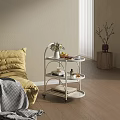 Casual Sofa Set with Yellow Sofa White Rolling Cart Wooden Side Table and Blinds