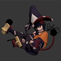Wizard Character In Orange Robe With Purple Hat And Small Creature Companion Holding Bell Staff