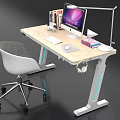 Modern Office Desk With Computer Monitor Desk Lamp Books And White Chair