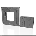 Gray Modular Construction Components With Geometric Patterns And Square Openings
