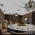 Elegant Modern Private Room Interior With Sofa Chandelier Dining Table Wooden Floor And Windows