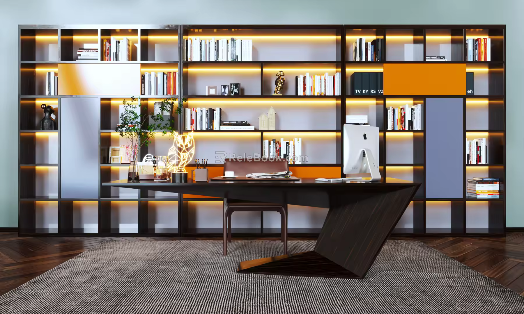 Modern desk and chair bookcase desk and chair combination 3d model