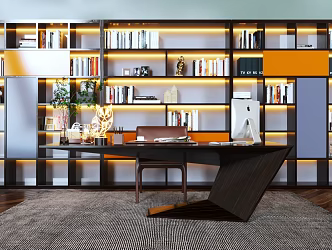Modern desk and chair bookcase desk and chair combination 3d model