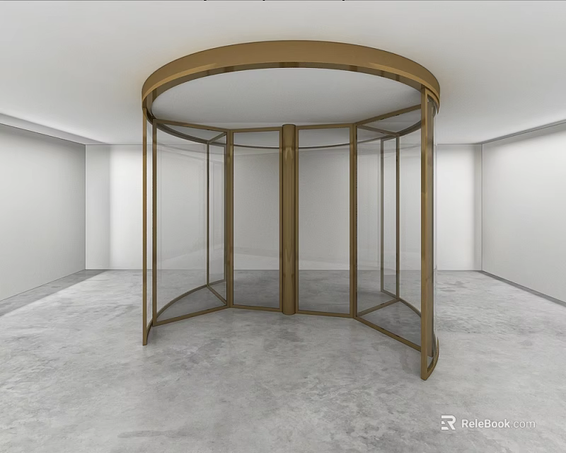 Brass Frame Revolving Door With Glass Panels In Modern Interior Space 3d model 
