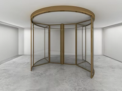 Brass Frame Revolving Door With Glass Panels In Modern Interior Space 3d model