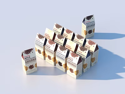 Chocolate Milk Cartons With Chocolate Chips Design In Stacked Arrangement 3d model
