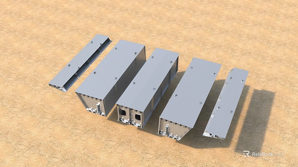 Prefabricated Gray Metal Structural Building Components With Holes And Connections 3d model