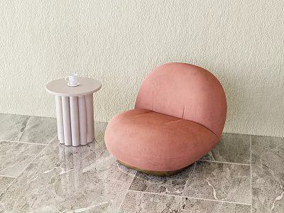 Pink Lounge Chair With White Round Side Table And Cup On Marble Floor 3d model