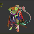 Game And Movie Characters Blue Hair Male With Red Cape And Pink Haired Female