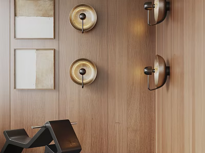 Modern Wall Sconces Mounted On Wooden Wall With Decorative Panels And Ambient Lighting 3d model