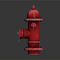 Isolated Red Fire Hydrant With Shiny Metal Parts On Gray Background