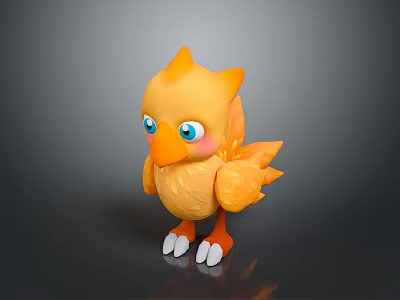Cute Yellow Bird 3D Cartoon Character With Blue Eyes Orange Feathers And White Claws 3d model