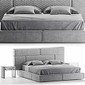 Modern Double Bed With Textured Headboard Comfortable Mattress Pillows And Nightstand 3d model