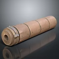 Brown Cylindrical Industrial Component With Metal Rings And Bolted Structure 3d model