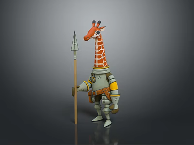 Game Movie Giraffe Character Wearing Armor And Holding Wooden Spear 3d model