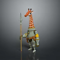 Game Movie Giraffe Character Wearing Armor And Holding Wooden Spear