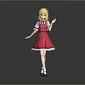 Anime Girl Character With Blonde Hair And Red Dress Standing On Pink Pedestal 3D Render
