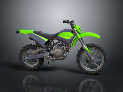 Green Off Road Motorcycle Featuring Black Seat Large Tires And Sporty Design 3d model