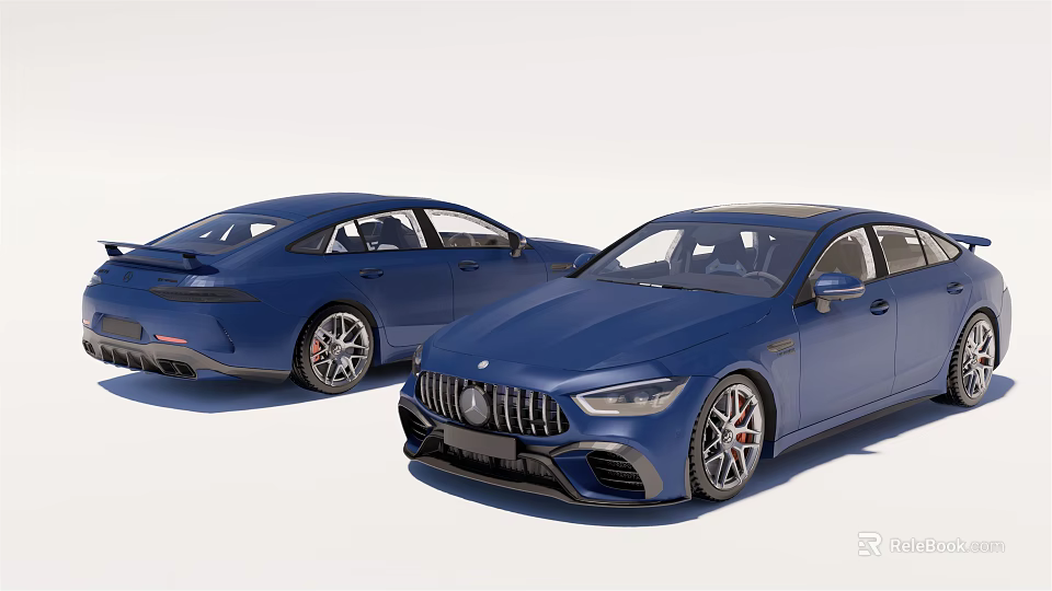 Blue Mercedes AMG Sports Sedan Cars With Sleek Exterior And Alloy Wheels 3d model 