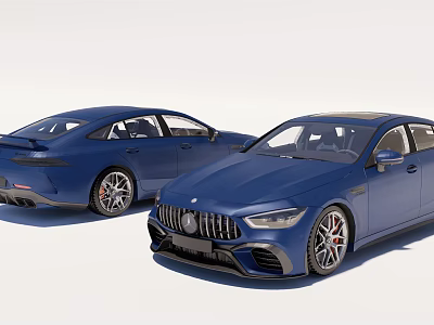 Blue Mercedes AMG Sports Sedan Cars With Sleek Exterior And Alloy Wheels 3d model