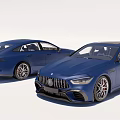 Blue Mercedes AMG Sports Sedan Cars With Sleek Exterior And Alloy Wheels