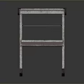 Metal Folding Ladder With Blue Patterned Steps And Dark Background Reflection