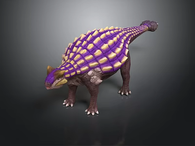 Detailed 3D Render Dinosaur Model With Purple Yellow Armored Plates Sturdy Limbs Long Tail 3d model