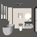 Modern Bathroom Interior Design With Round Backlit Mirror Bathtub Toilet Vanity And Plants