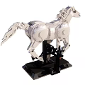 Silver Mechanical Horse Model With Detailed Metal Structure And Black Base