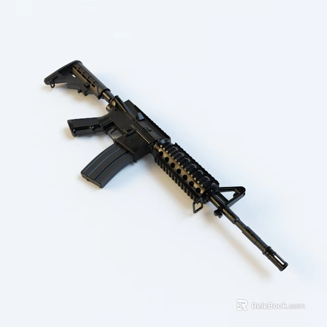 Black Modern Tactical Weapon With Handguard Rail System Magazine And Barrel 3d model 