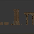 Architectural Scene Components Including Column Archway Bricks Stone Slabs And Clay Pots 3d model