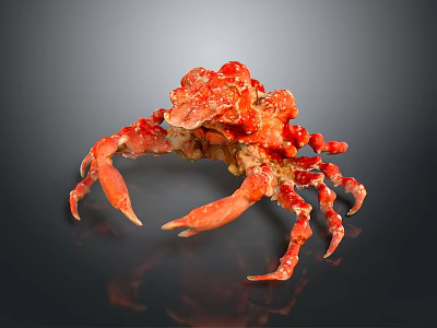 Striking Red Spiny Crab With Long Legs On Dark Reflective Background 3d model