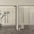 Double Glass Doors with Sleek Metal Frame in Modern Interior Space and Potted Plant