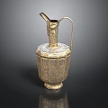Golden Decorative Household Pitcher Featuring Intricate Carvings Curved Spout and Handle