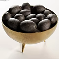 Fresh Ripe Black Olives Arranged in Golden Brass Bowls for Decorative